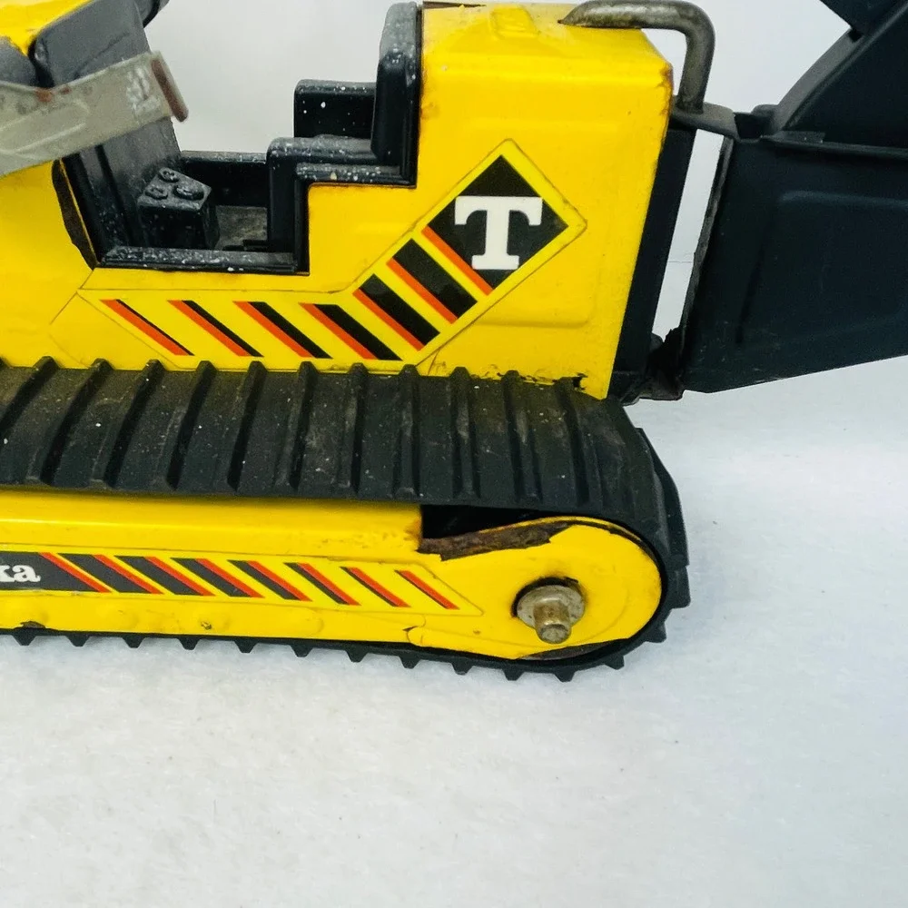 Vintage Tonka Pressed Steel Backhoe Loader Crawler Yellow Black Construction Toy